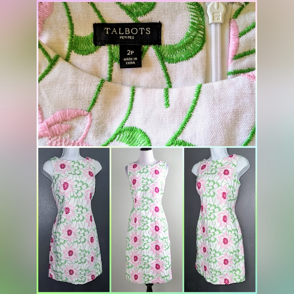 Talbot's Petites, NWOT, Spring Florals, Sleeveless Sheath, Lined Dress, Size 2P
